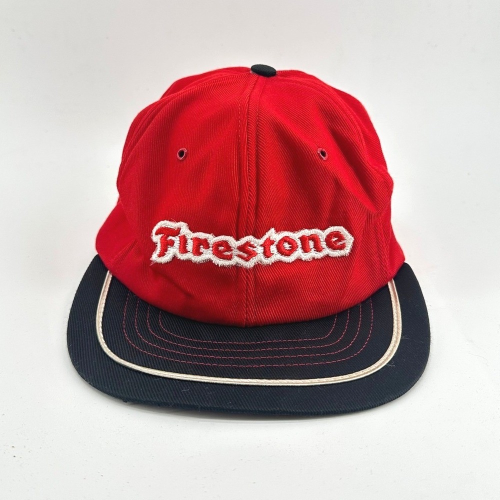 Vintage Firestone Hat Snapback Racing Adjustable Race Car Driver Cap Red‎ 80s